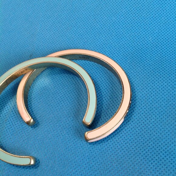 J Crew Enamel Crystal Cuff Bangle Bracelets Set Pink Teal - Picture 5 of 9